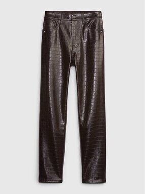GAP High Rise Vegan Croc Leather Cheeky Straight Pants Chocolate Brown Size 31”